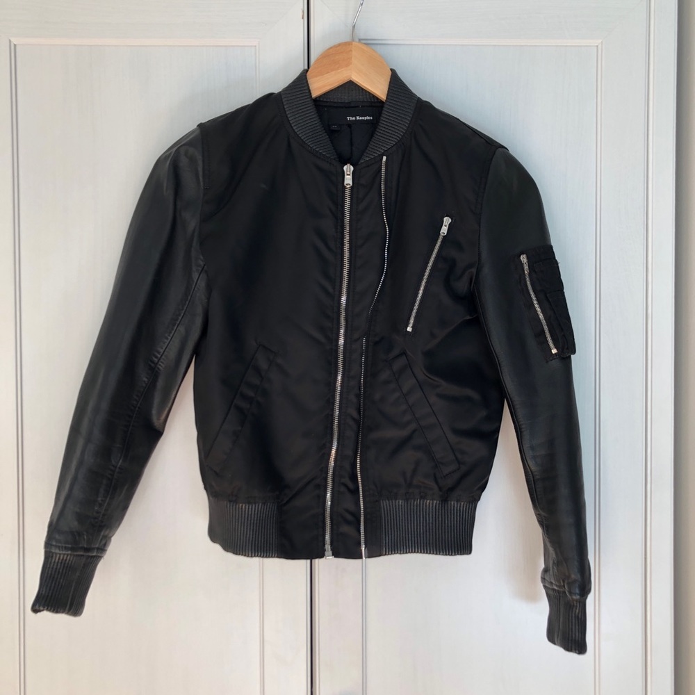 Kooples Faux Leather Nylon hybrid Bomber Jacket